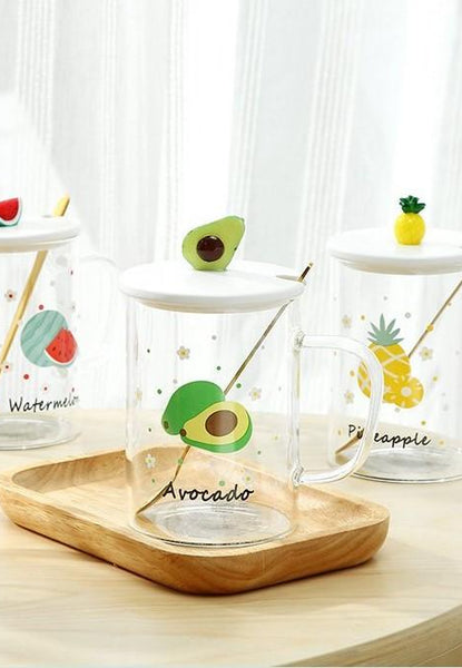 fruit themed cups with matching lids and spoons