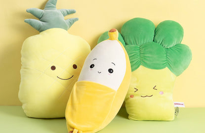 Fruit collection plushies: pineapple, banana, broccoli