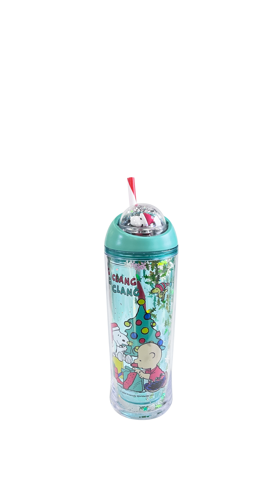 Snoopy Christmas Party Collection Plastic Bottle with Straw and Rotating Ball (385mL)(Green)