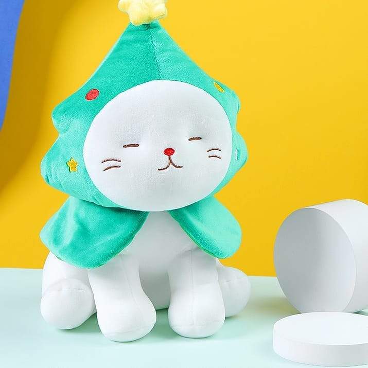 cat with Christmas tree hat plushie