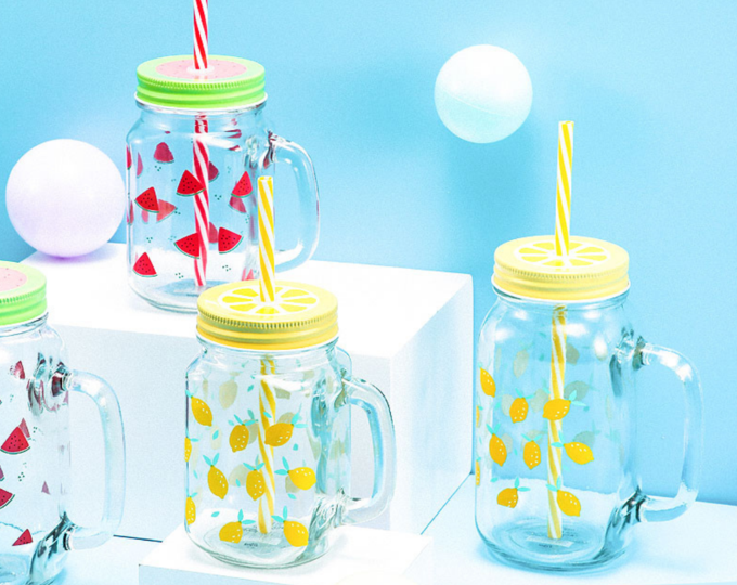 fruit collection mason jars with straws