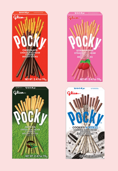Pocky stick boxes: Original, strawberry, green tea, Oreo flavor