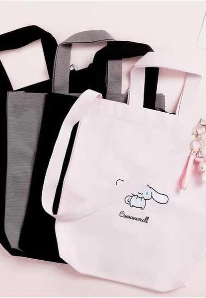 MINISO x Sanrio collaboration: tote bags, black, gray, and pink