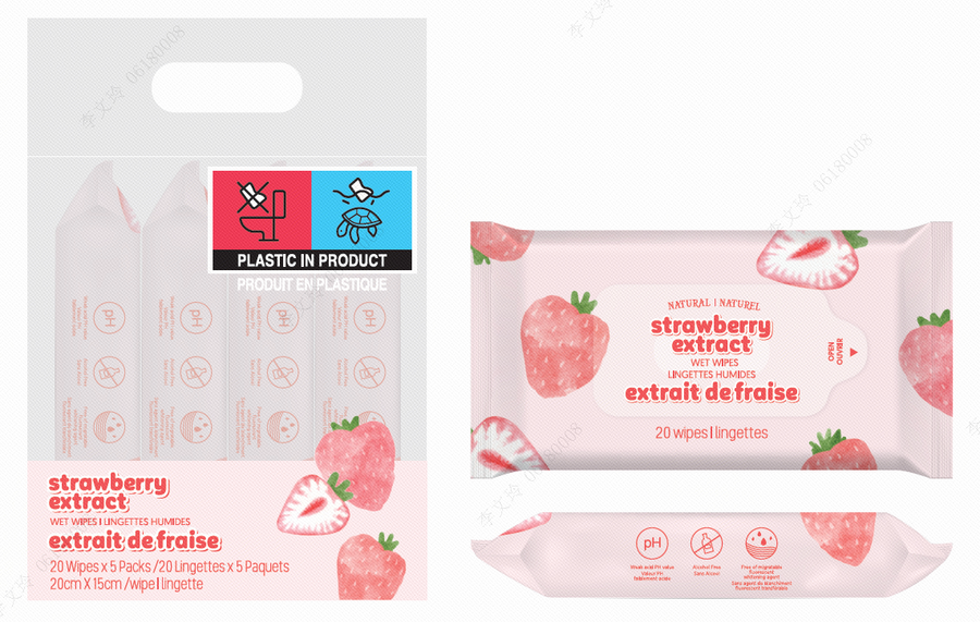 Strawberry Extract Wet Wipes (20 Wipes×4 Packs)
