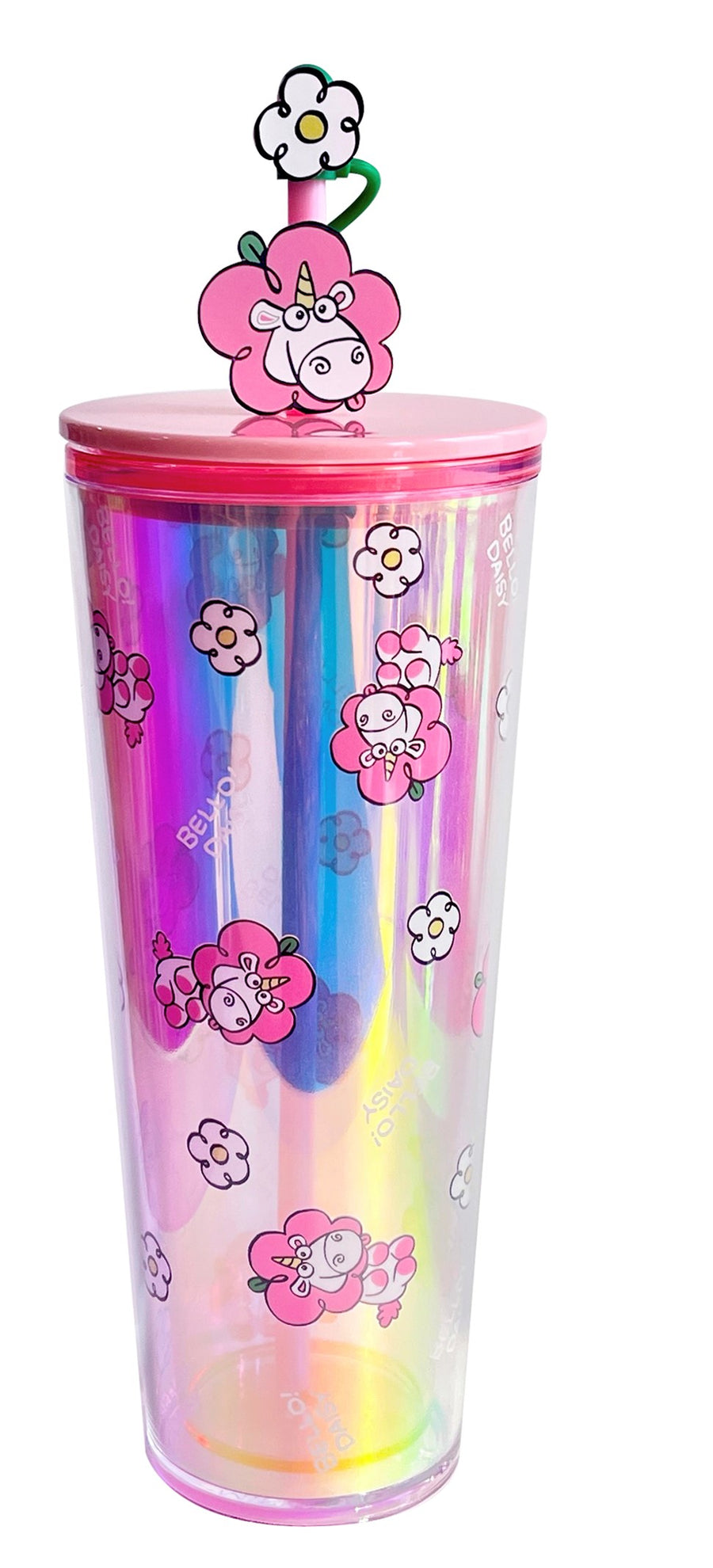 Daisy Minions Collection Double Wall Plastic Bottle with Straw (800mL)(Pink)