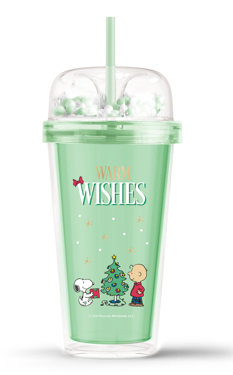 Snoopy Christmas Party Collection Double Wall Plastic Tumbler with Straw (480mL)(Green)