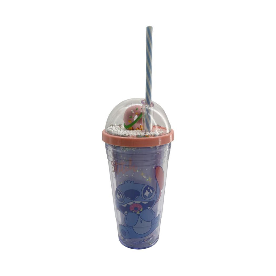 Disney Stitch Dinner Party Collection Donut Double Wall Plastic Bottle with Straw 480mL (Stitch)
