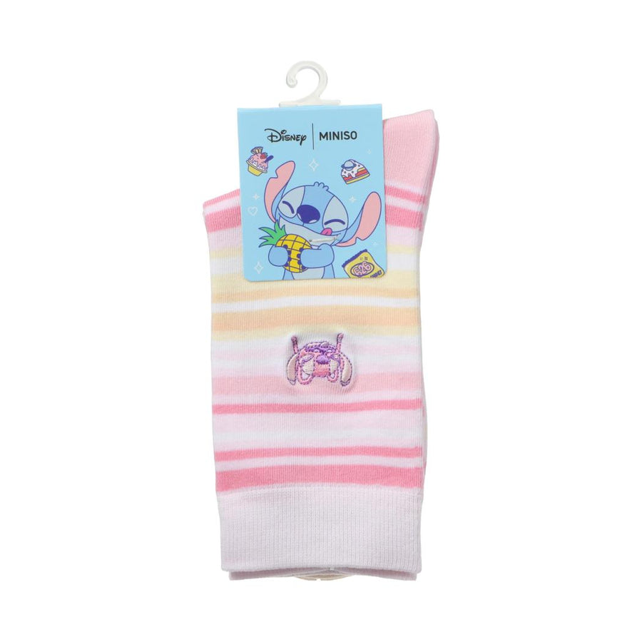 Disney Stitch Dinner Party Collection Striped Embroidered Crew Socks (1 Pair)(Angel)