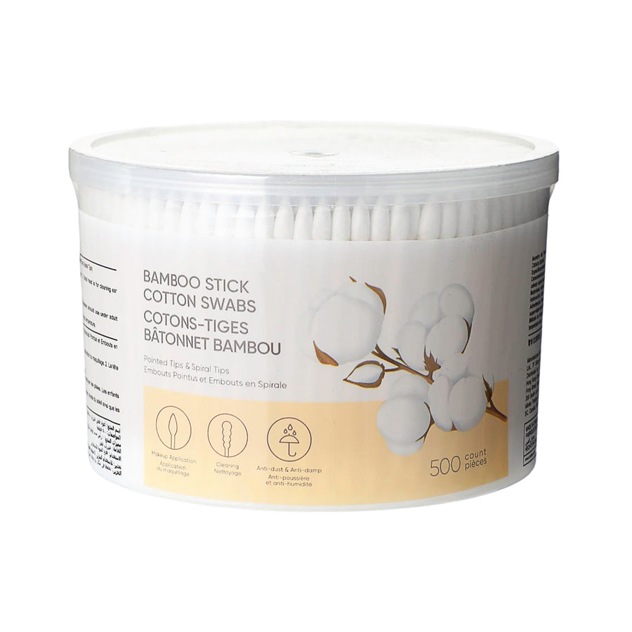 Bamboo Stick Cotton Swabs 500 Count (Pointed Tips & Spiral Tips)
