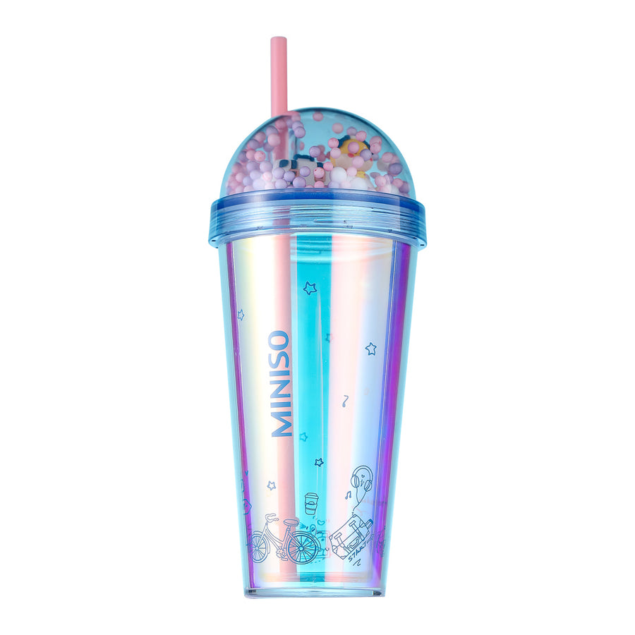 Mini Family Sports Double Wall Plastic Bottle with Straw, 420mL