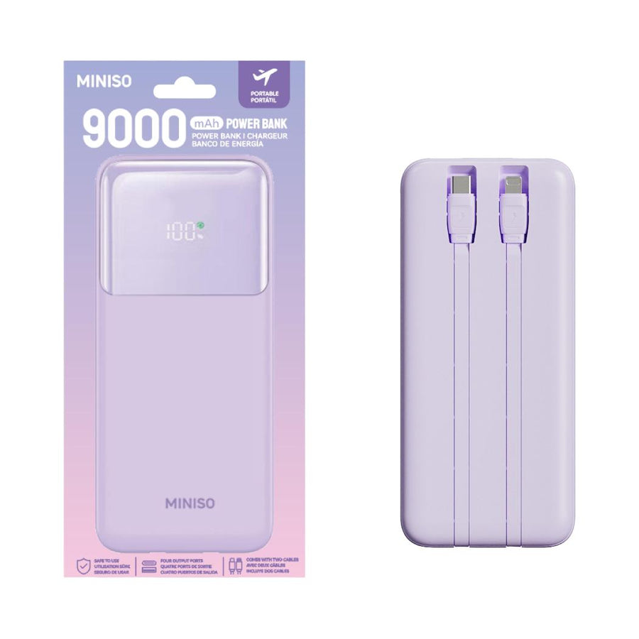 9000mAh Built-in Dual Cable Power Bank Model: C103(Purple)