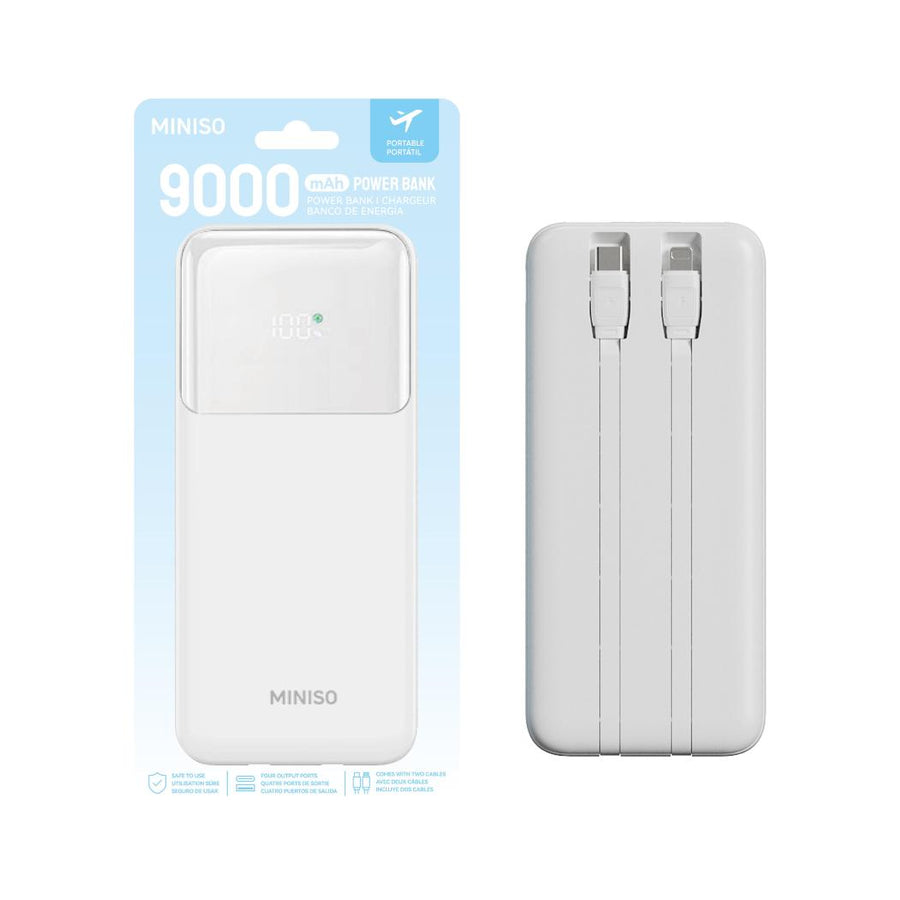 9000mAh Built-in Dual Cable Power Bank Model: C103(White)