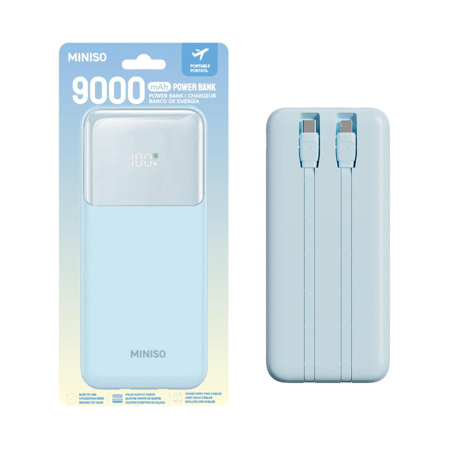 9000mAh Built-in Dual Cable Power Bank Model: C103(Blue)
