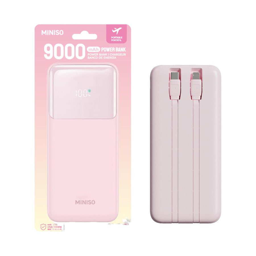 9000mAh Built-in Dual Cable Power Bank Model: C103(Pink)