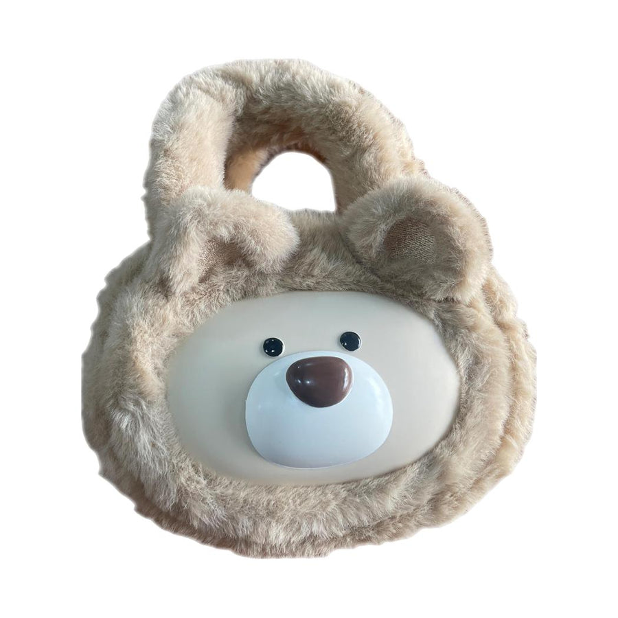 Gift Bear Collection Denim Plush Handheld Crossbody Bag(Brown)