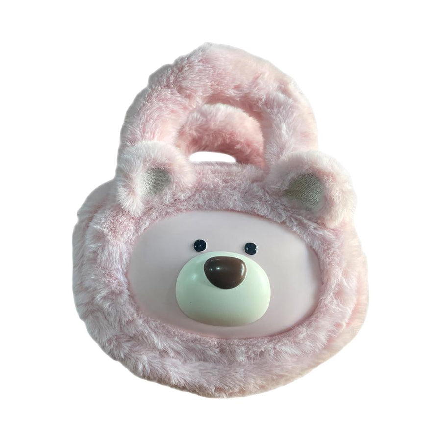 Gift Bear Collection Denim Plush Handheld Crossbody Bag(Light Pink)
