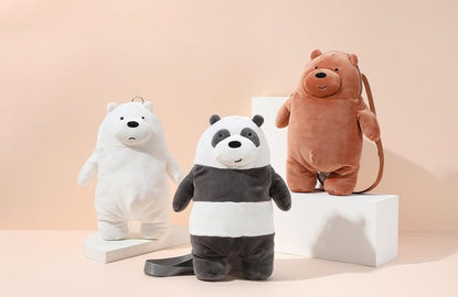 MINISO x We Bare Bears Collaboration product: one full body Icebear bag, one full body Panda bag, one full body Grizz bag