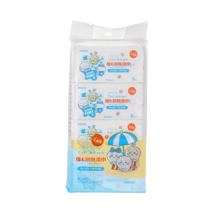 Chiikawa Collection Vitamin E Mini Cleansing Wet Wipes for Body (8 Wipes x 8 Packs)
