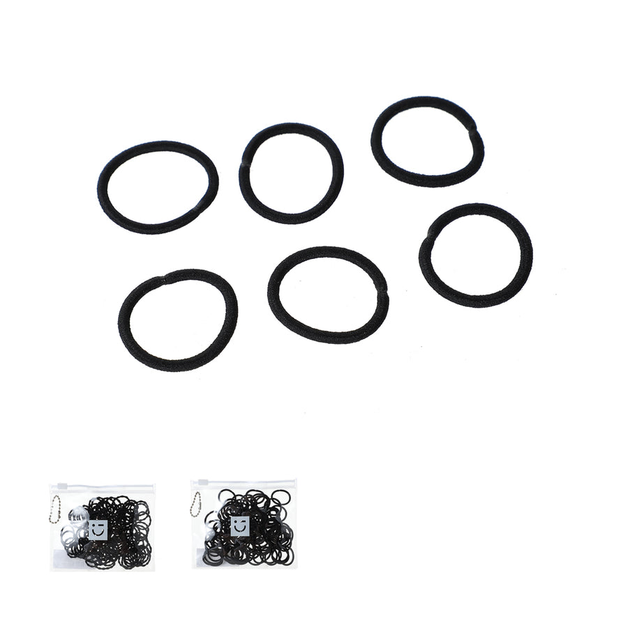 Mini Black Hair Ties with Storage Bag (100 pcs)