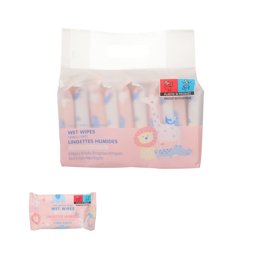 Forest Family Skin-Friendly Wet Wipes (8 Wipes×10 Packs)