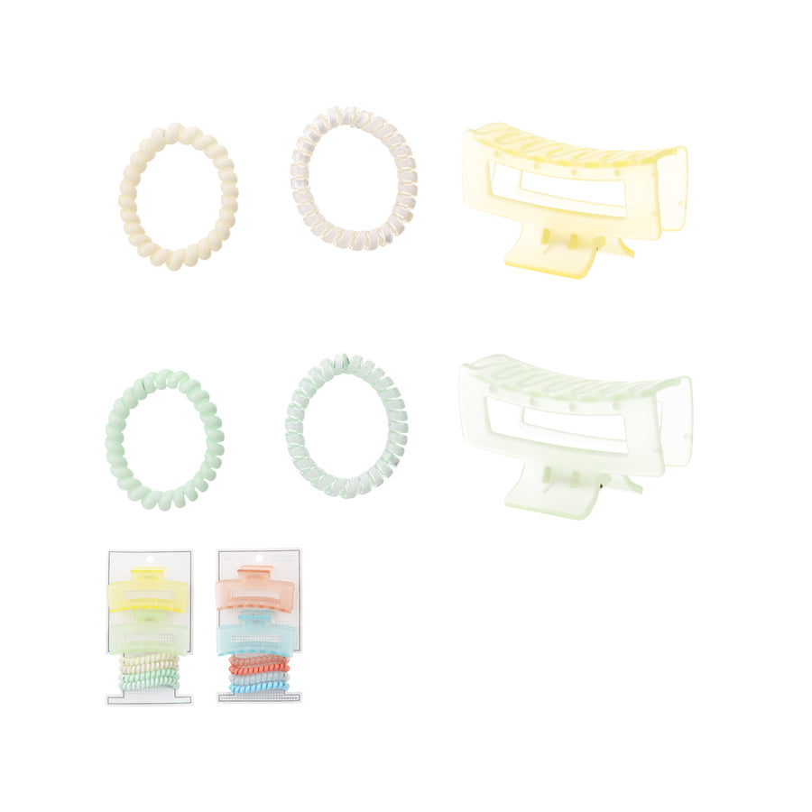 Matte Square Hair Claw Clips & Spiral Hair Ties Set (6 pcs)