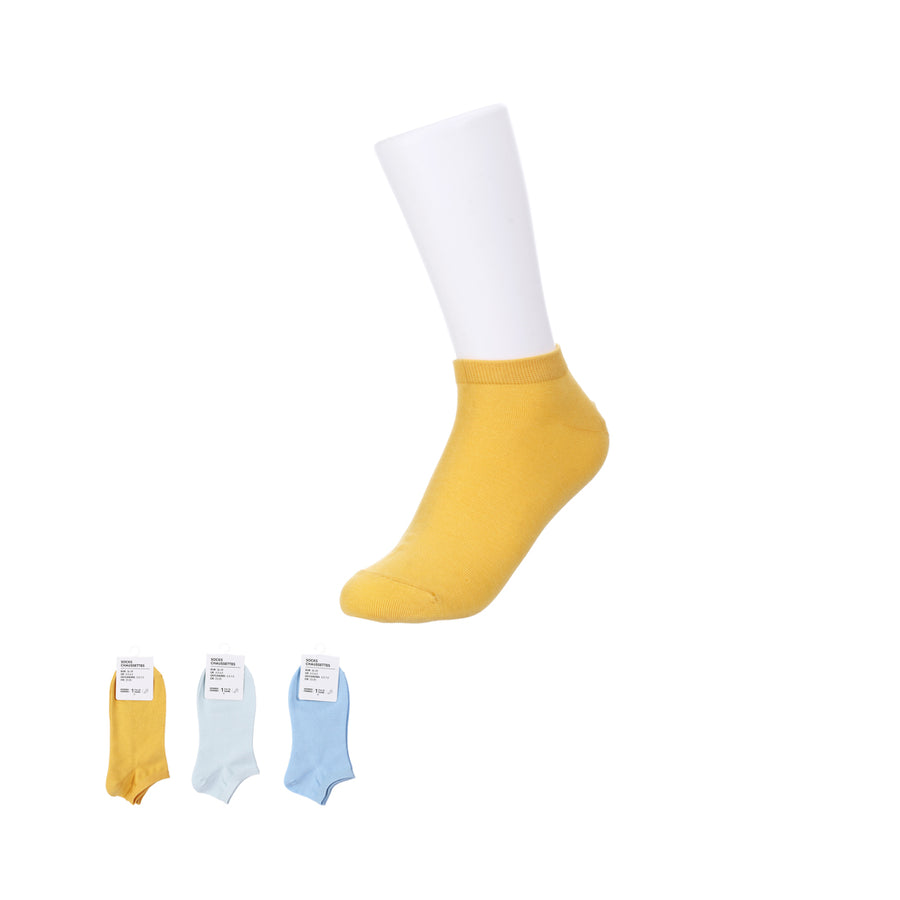 Basic Style Cotton Women's Ankle Socks (1 Pair)(Blue/Yellow)