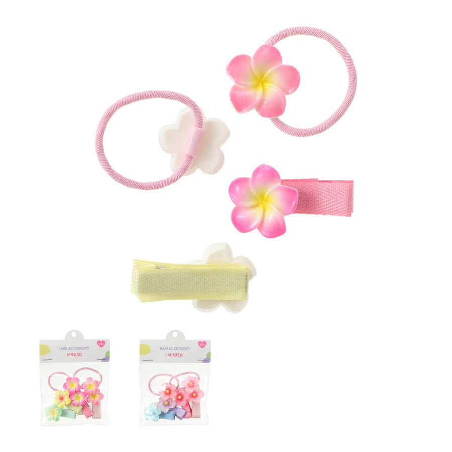 In-Bag Series Flower Hair Tie & Hair Clip Set (6 pcs)