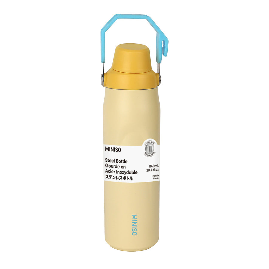 Large Capacity Double-Wall Stainless Steel Bottle with Handle 840mL(Yellow)