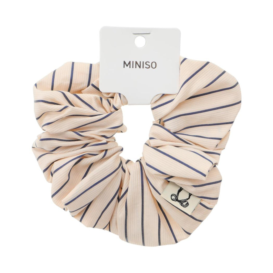 Navy Blue Series Beige Striped Hair Scrunchie (1 pc)