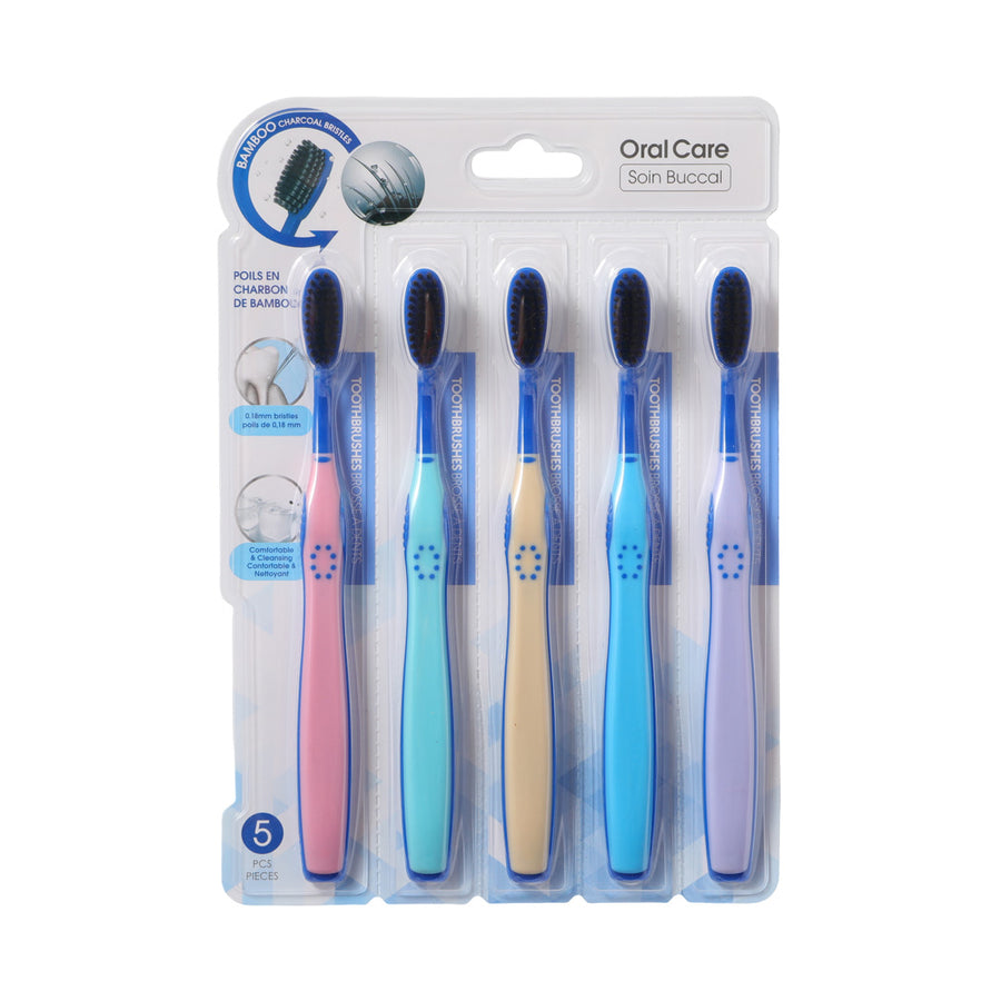 Bamboo Charcoal Double Tapered Bristle Toothbrushes (5 Count)