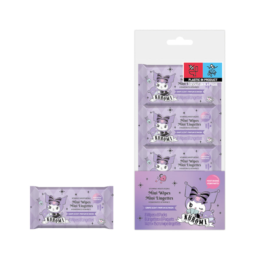 Kuromi Vitamin E Moisturizing Mini Wipes (Grape Scent; 8 Wipes x 8 Packs)