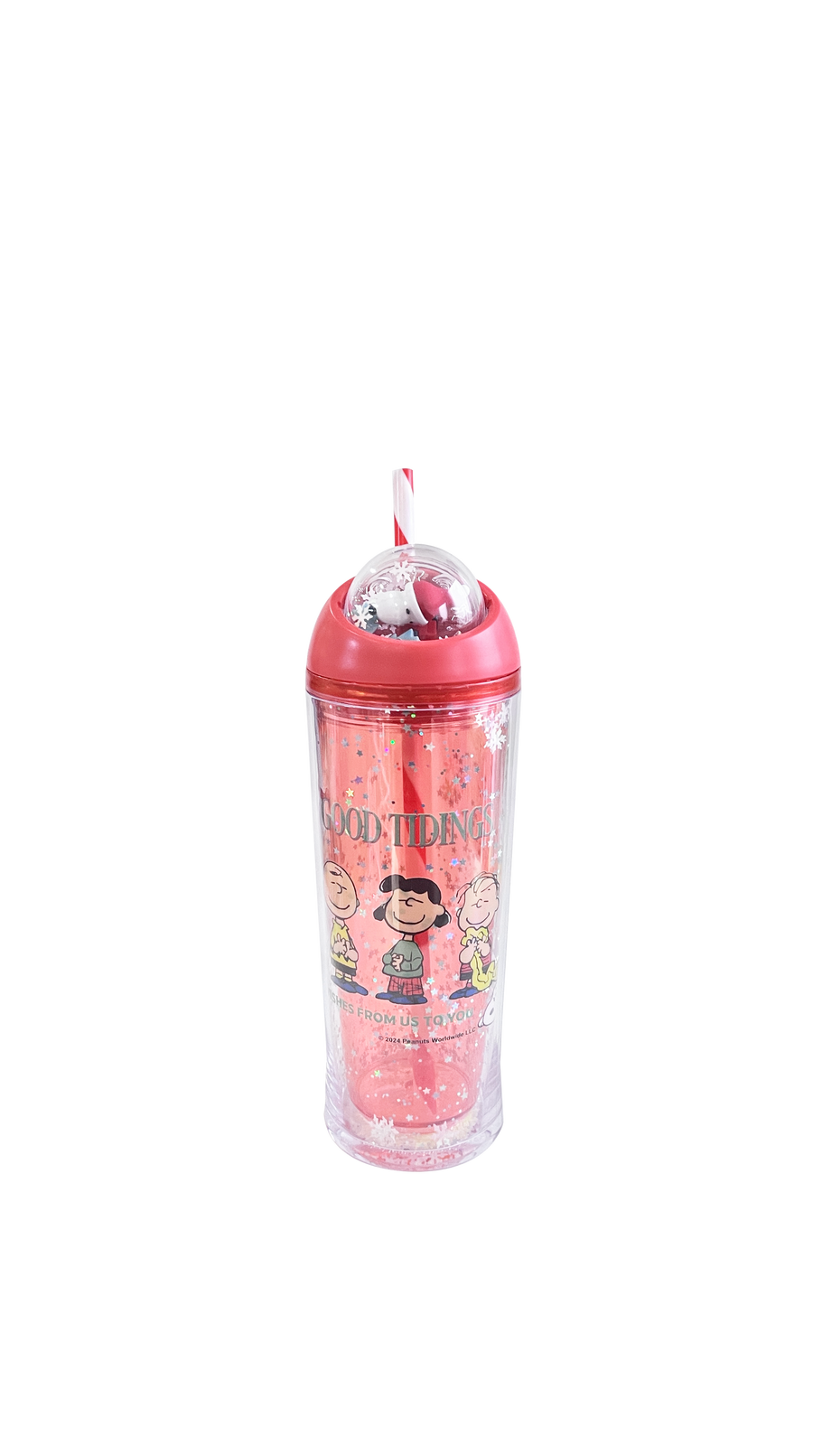 Snoopy Christmas Party Collection Plastic Bottle with Straw and Rotating Ball (385mL)(Red)