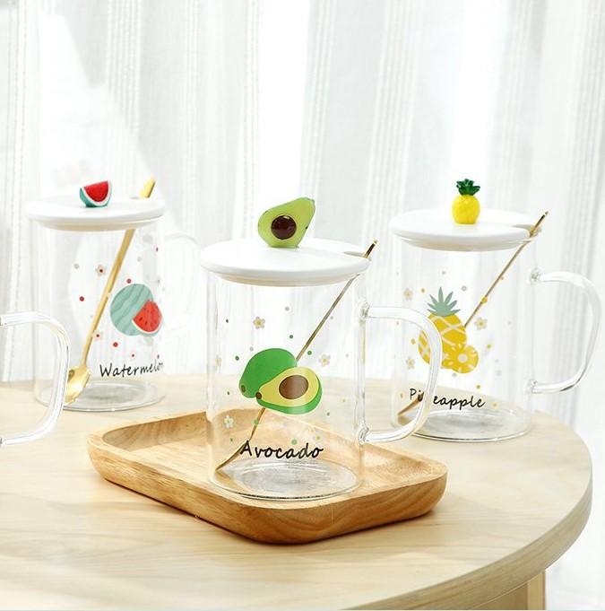 fruit themed cups with matching lids and spoons