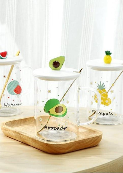 fruit themed cups with matching lids and spoons