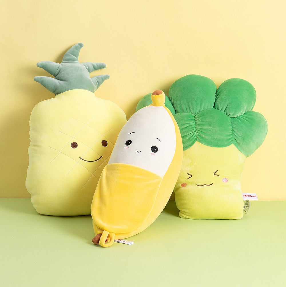 Fruit collection plushies: pineapple, banana, broccoli